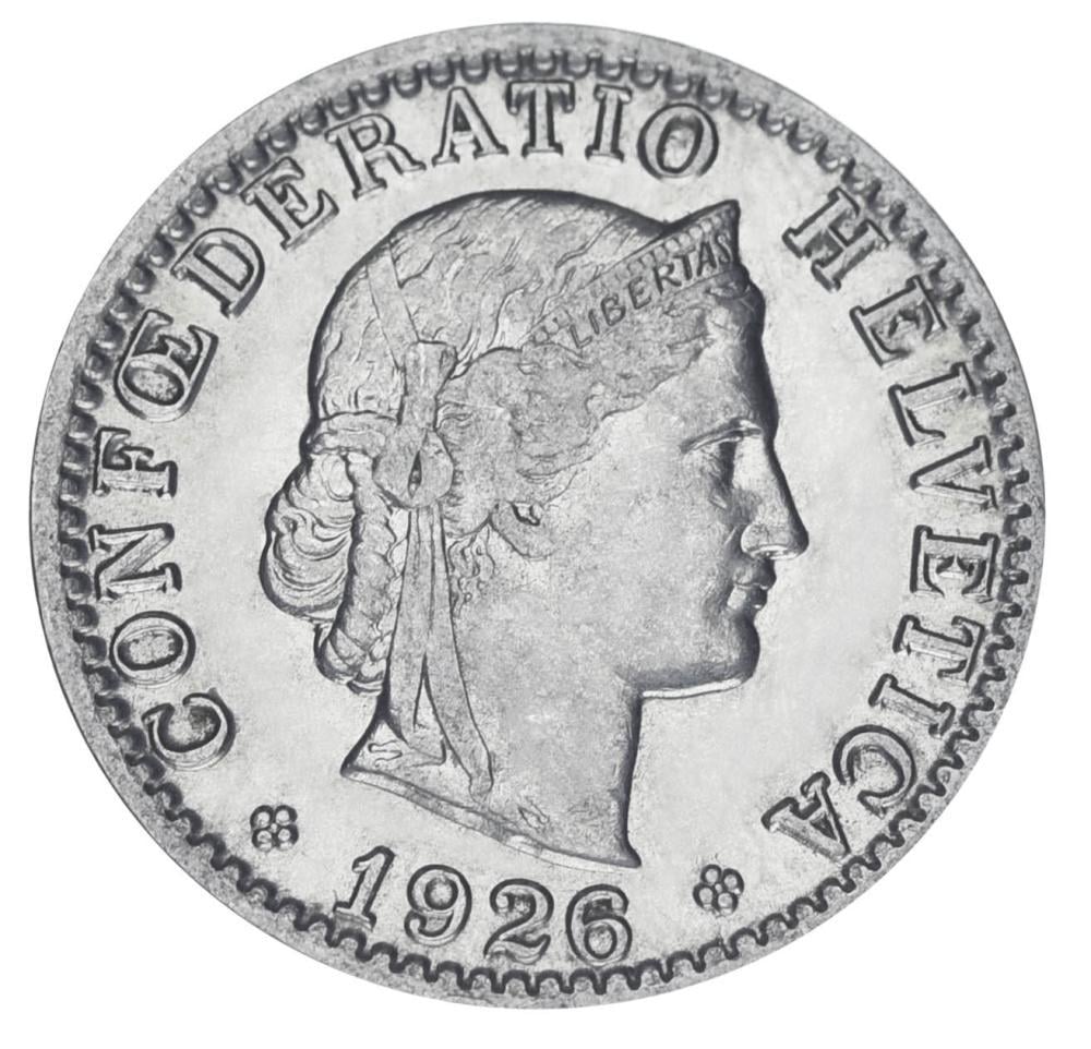 Коллекционная монета Швейцария 20 раппен 1926 F-VF (М18198)