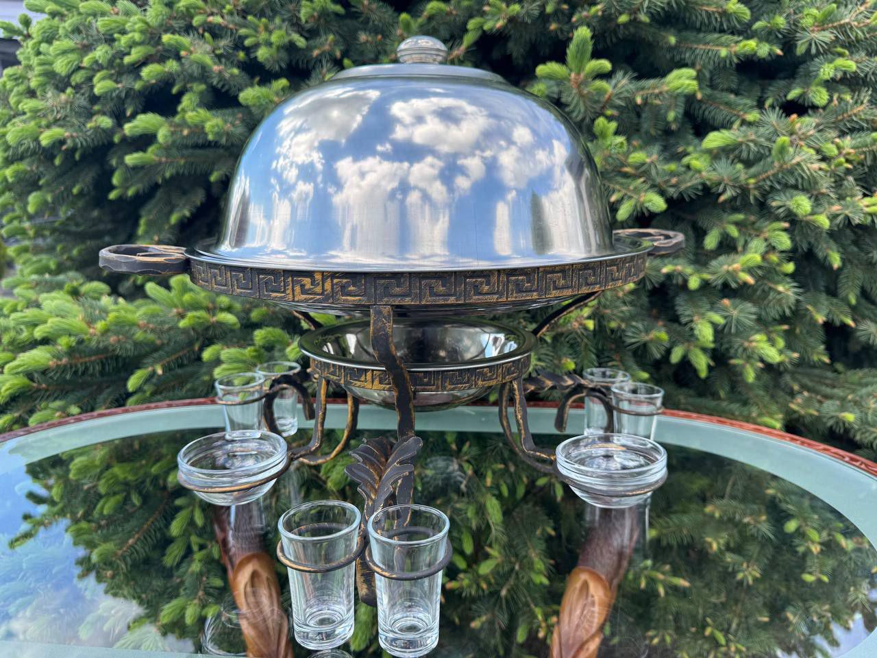 Садж для шашлику з підігрівом 3 соусниці/6 чарок скляних 36 см