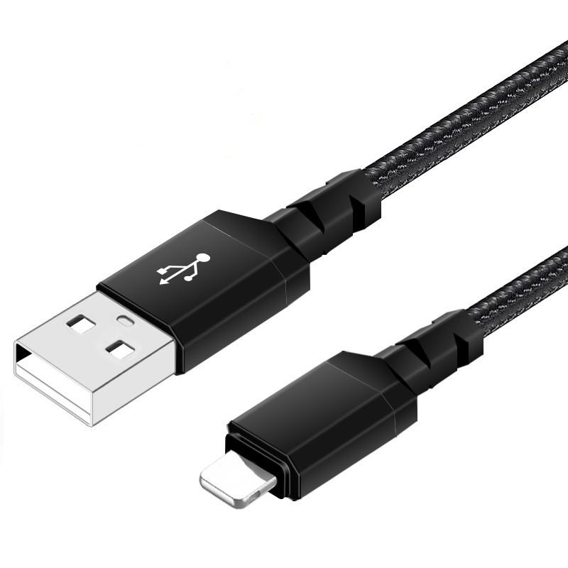 Кабель для зарядки телефону Lightning-USB 1 м 2,4 А Чорний (98222070)