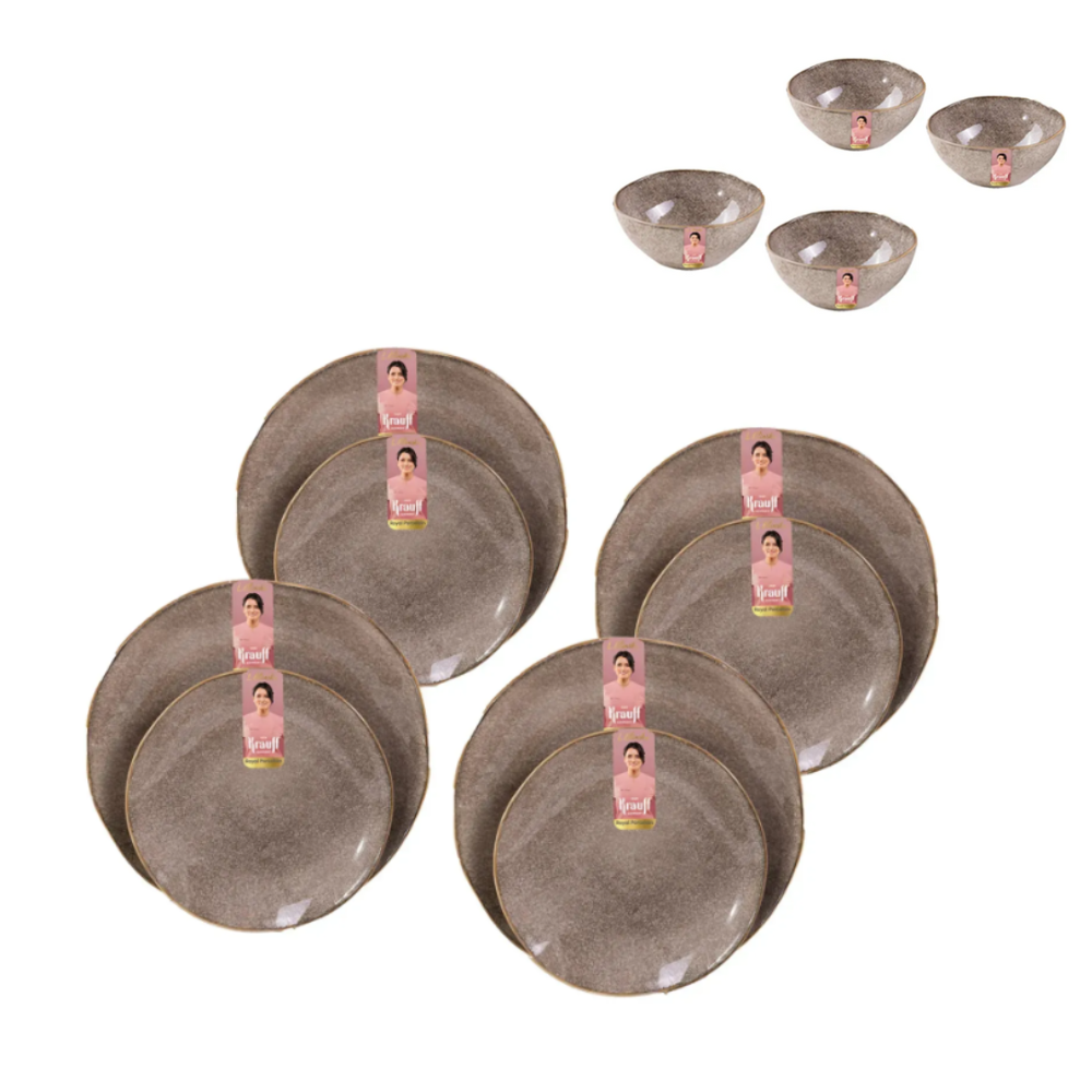 Набор десертных и обеденных тарелок Grey Ferns Krauff на 4 персоны с набором салатников Grey Ferns 12 ед. (55-333-427)