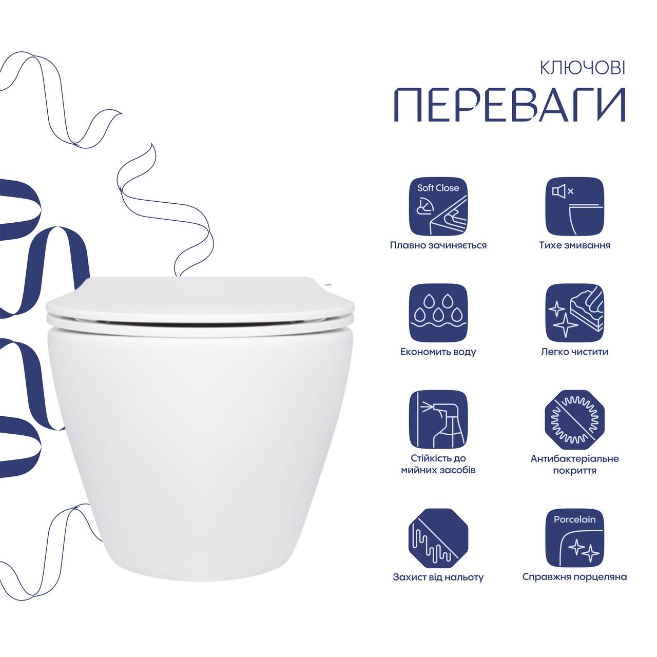 IVY clean QⅢ ᐉ Унітаз підвісний Qtap Jay безобідковий Ultra Quiet з сидінням