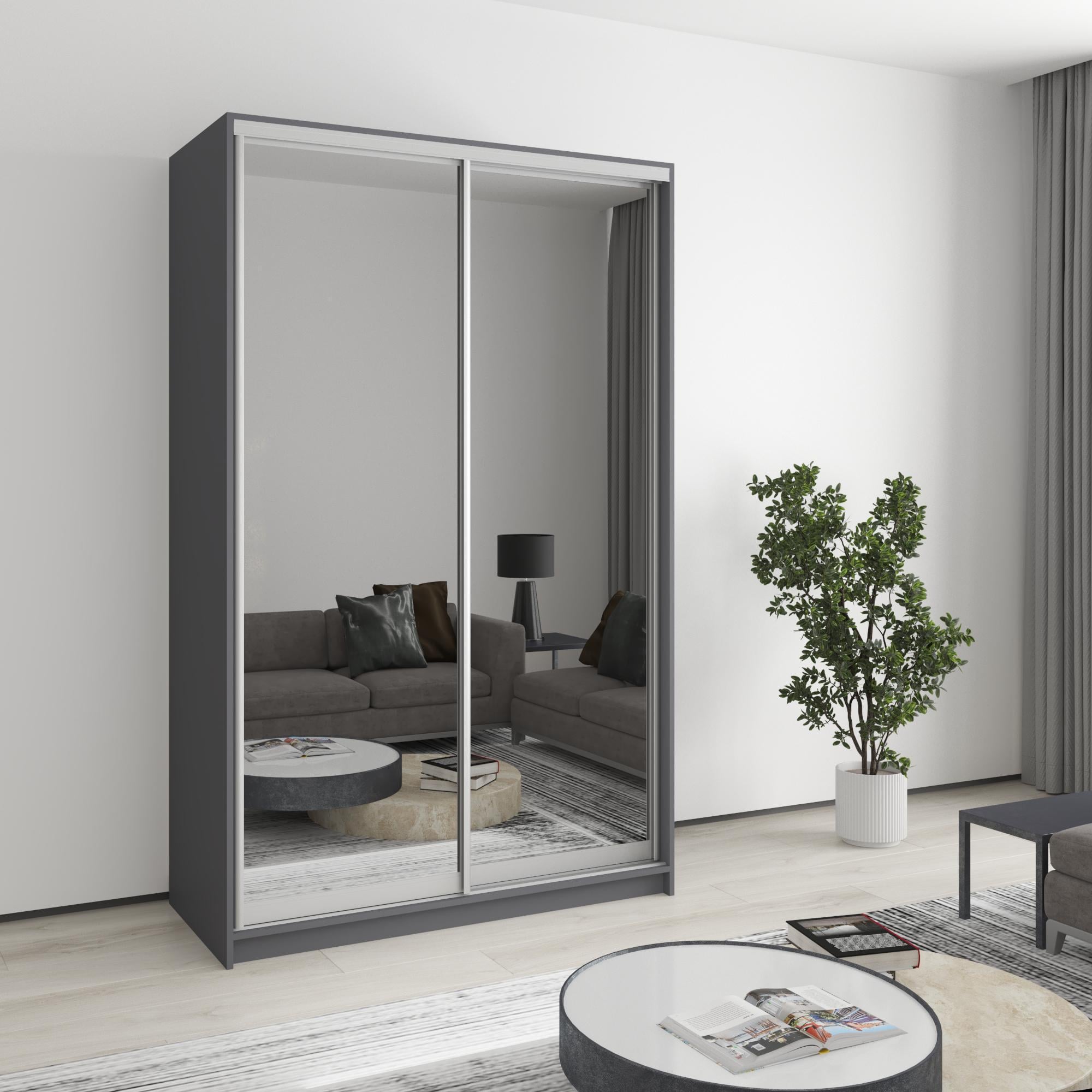 Шкаф-купе двухдверный MebelStar Стандарт AL 2 зеркала 130x60x210 см Антрацит (MBS-2525) Шкаф-купе двухдверный MebelStar Стандарт AL 2 зеркала 130x60x210 см Антрацит (MBS-2525)