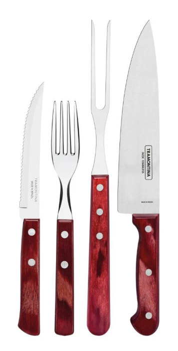 Набор для барбекю Tramontina Polywood нож кухонный/нож для стейка/вилка столовая и для мяса нержавеющая сталь AISI 420 4 шт. (1707456849)