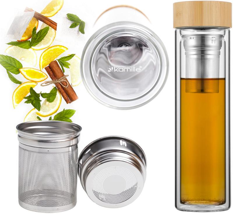 Пляшка скляна Kamille із заварником та подвійними стінками/бамбукова кришка 450 мл - фото 2 Пляшка скляна Kamille із заварником та подвійними стінками/бамбукова кришка 450 мл - фото 2
