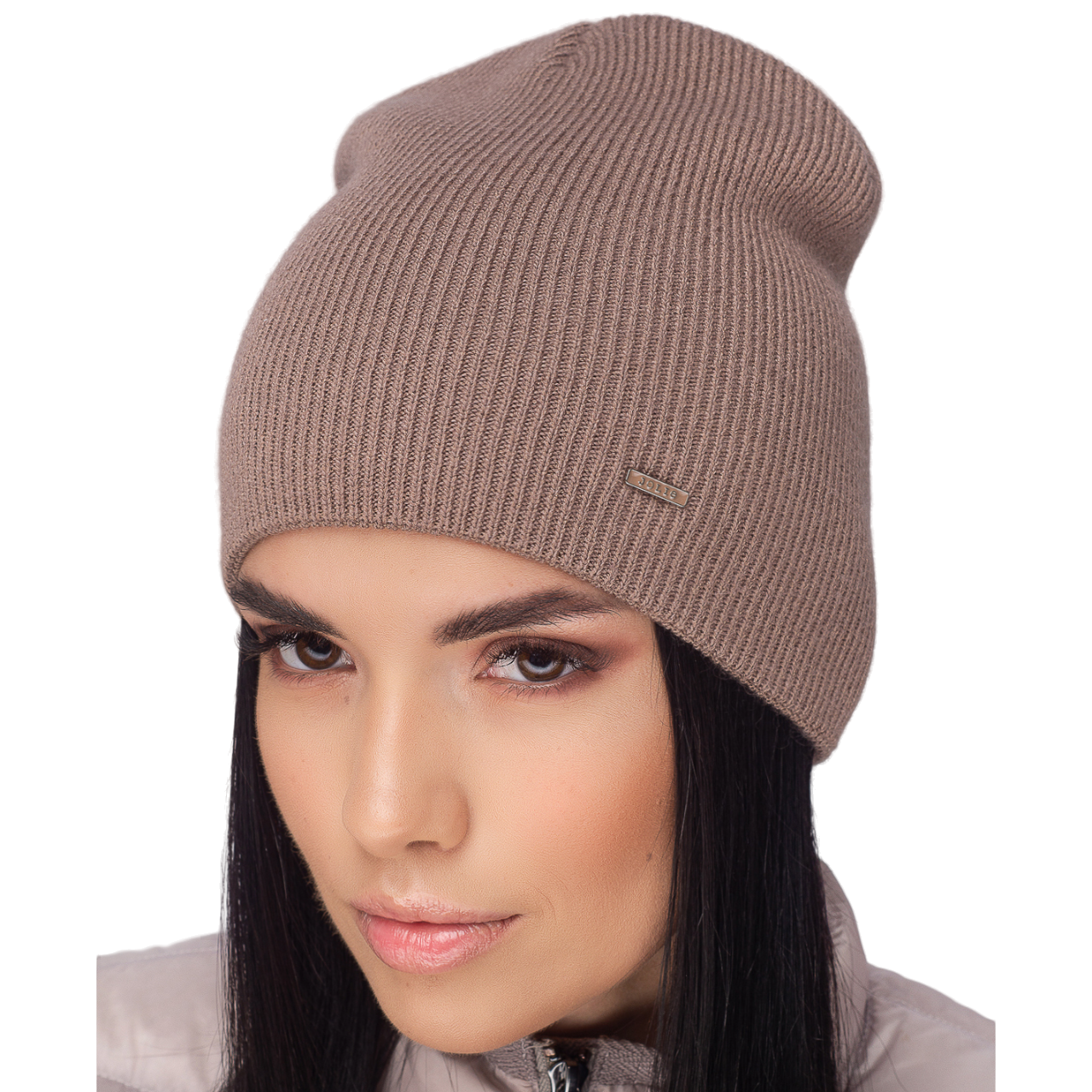 Шапка жіноча напіввовняна Leks Греммі one size Темно-бежевий - фото 1