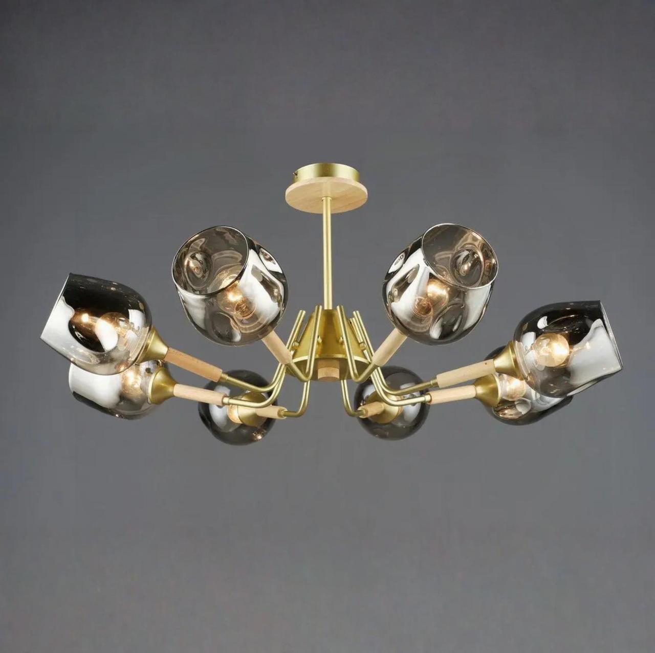 Люстра Valeso на восемь стеклянных плафонов под лампу Е27 Черный/Золотой (N6619/8)