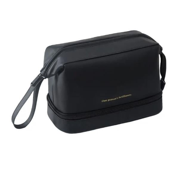Косметичка-несесер мужская из PU кожи двойная водостойкая 24х14х18,5 см Черный (ОКД-50-1)