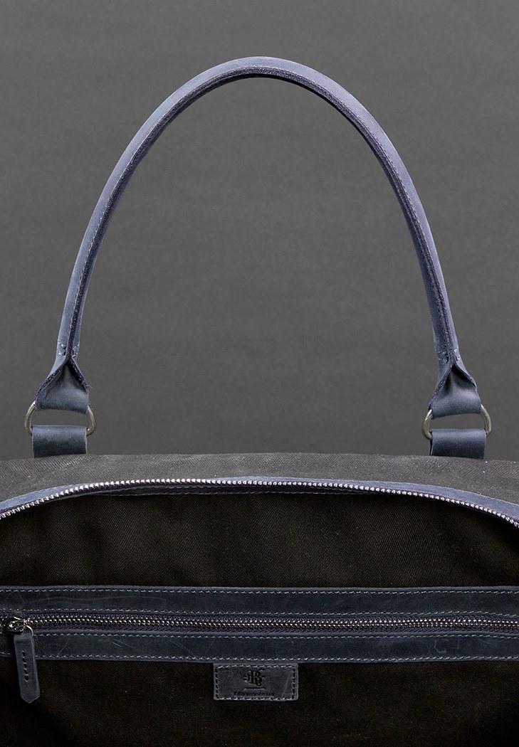 Дорожня сумка з канвасу та натуральної шкіри Crazy Horse Темно-синій (A-028136) - фото 7