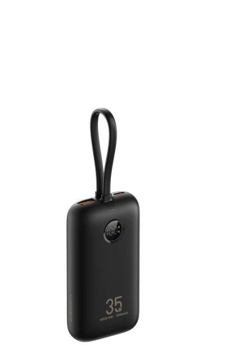 Внешний аккумулятор VEGER 10000 mAh with built-in cables Type C/Lightning PD QC3.0 35W K1 Черный (W1188)