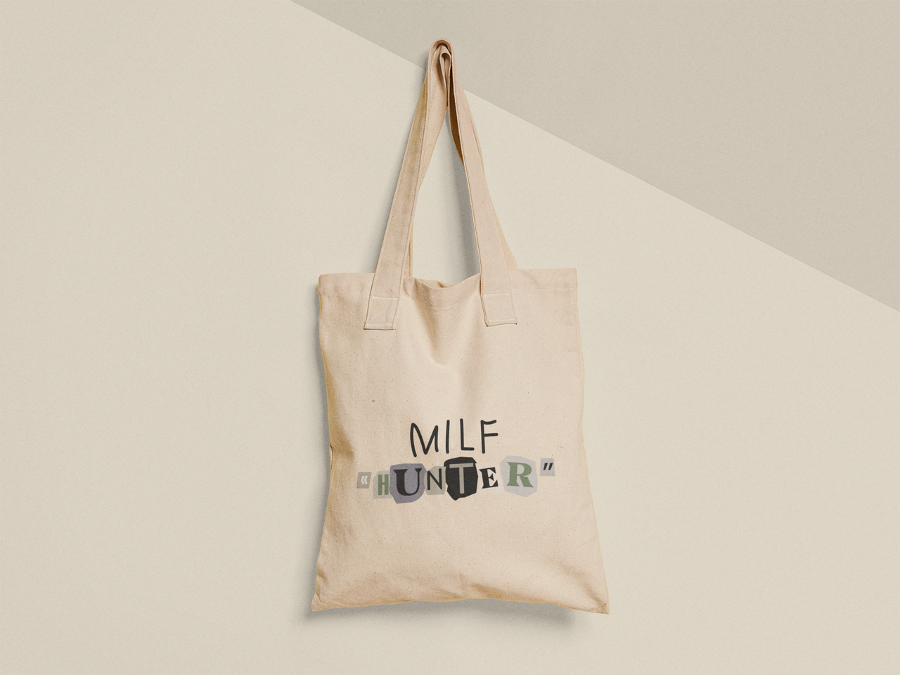 Эко-сумка шоппер с принтом "Milf Hunter" 38х40 см Бежевый (ПН390-Т)