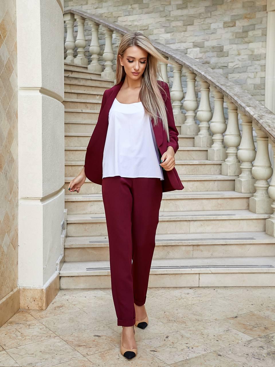 Костюм-тройка Khan блуза на бретелях/жакет/брюки р. 42 Бордовый (Kh455)