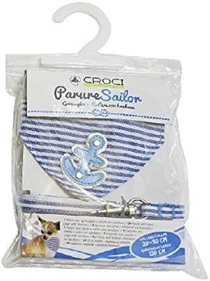 Ошейник Croci BANA SAILOR с поводком и банданой нейлон 20-30x120 см Голубой (1254841029)