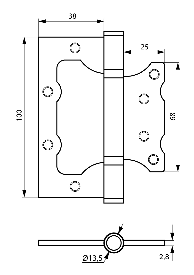 Петля дверная Siba универсальная накладная 100 мм усиленная Нержавеющая сталь (2BB 4"х3"х2,8mm FHP SS) - фото 3