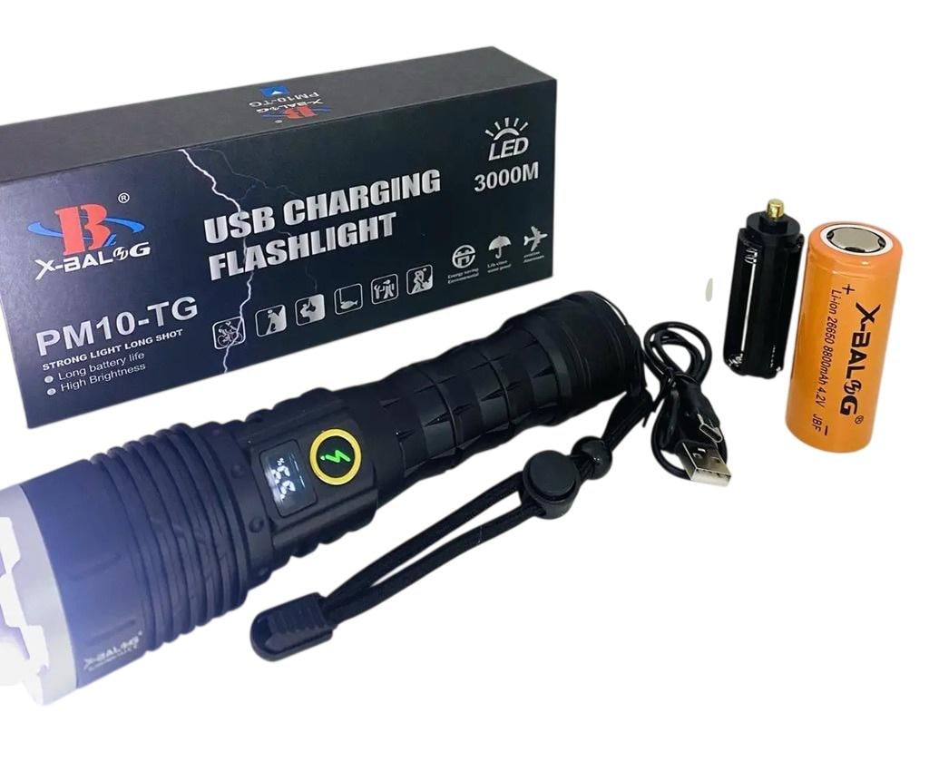Фонарь аккумуляторный ручной M10-TG с красным и белым светом Black (WL 1486)