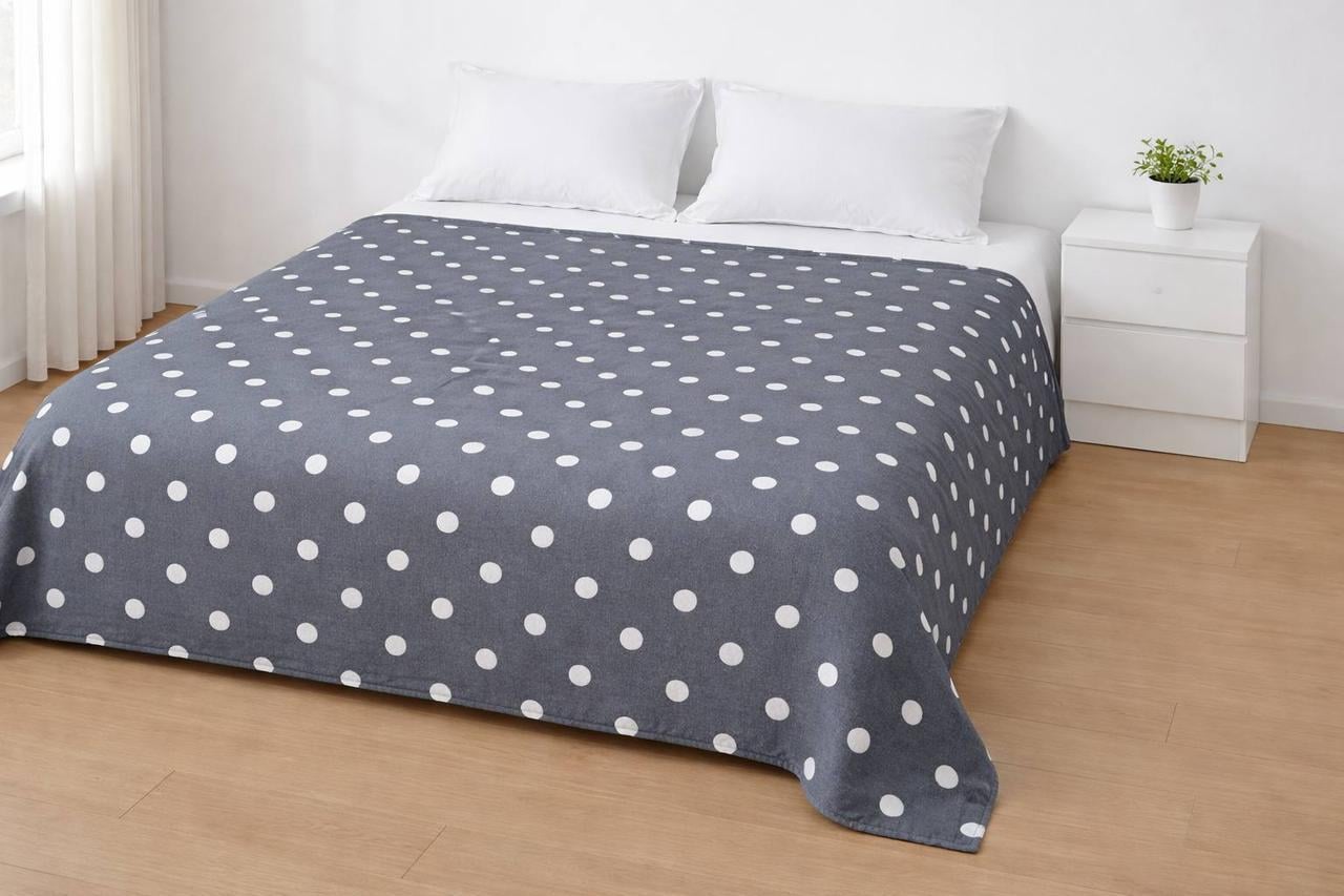Покрывало у горошек 200х230 см Серый с белым принтом (2939517493)