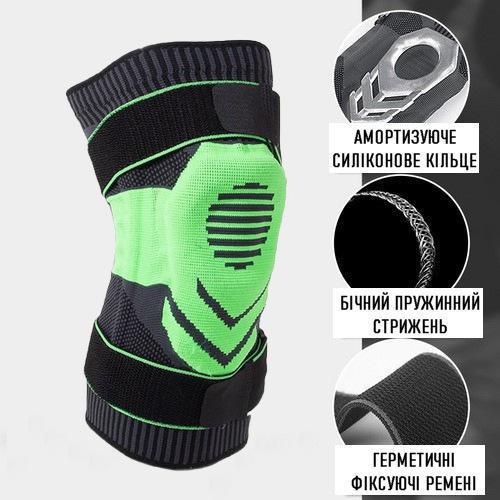 Бандаж колена AB066U ребра жесткости/усиленный фиксатор/лямки L/46-47 см Зеленый (AB066_u_green_l) - фото 3