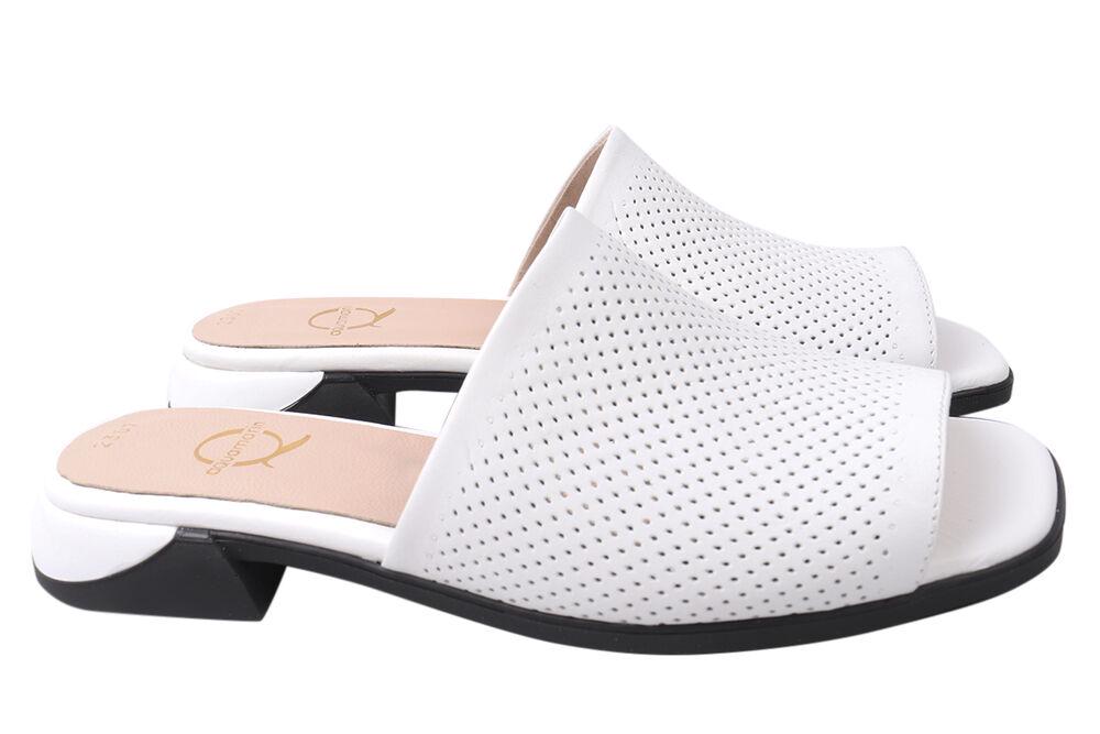 Шлепанцы женские Aquamarin из кожи на низком ходу с открытой пяткой р. 37 Белый (1984-21LSHC)