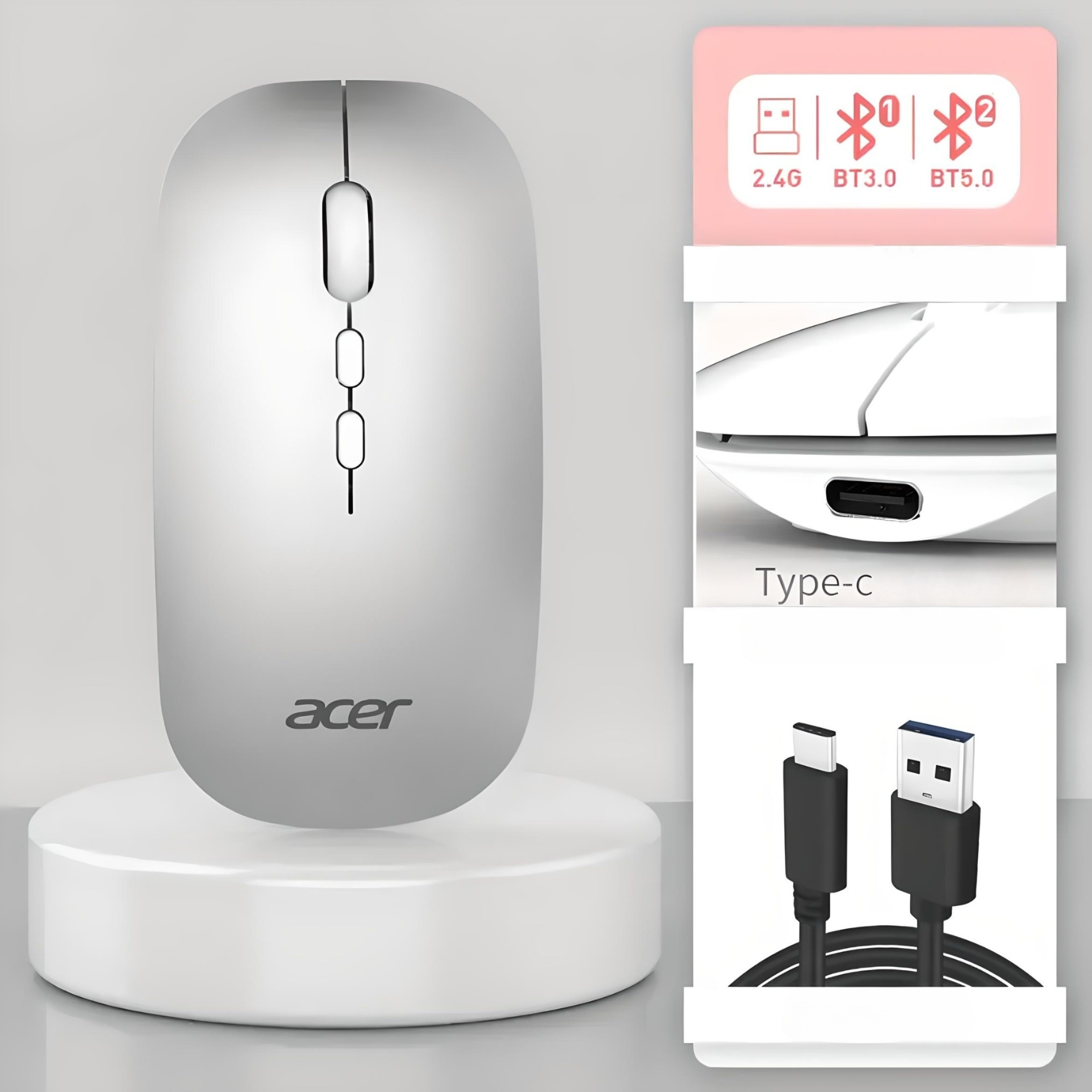 Миша бездротова ACER OMR050 USB 2,4 ГГц 1600 DPI Сріблястий (18170665) - фото 2