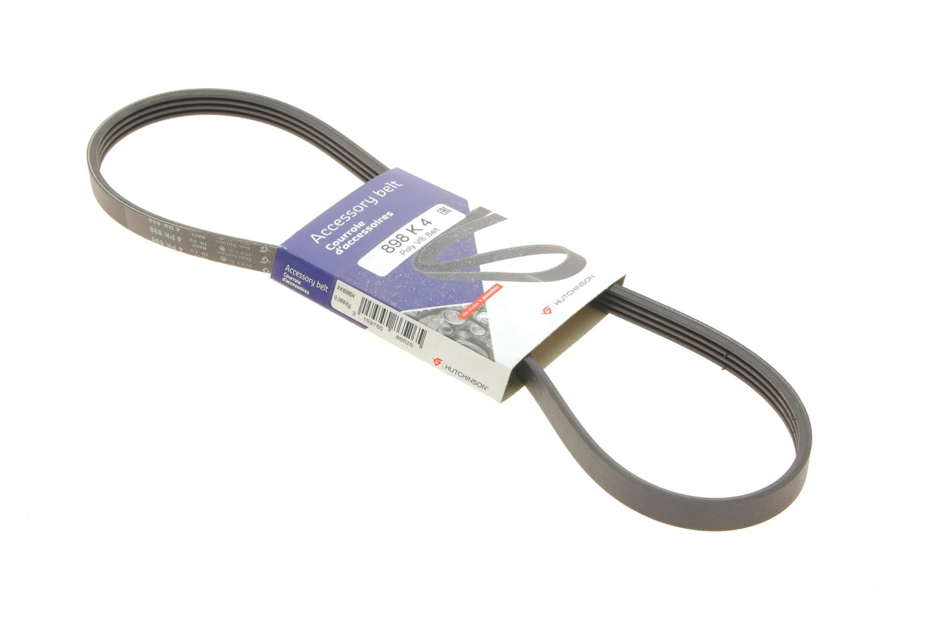 Ремень генератора HUTCHINSON для Peugeot Expert 1.6/Hyundai Accent 1.3 (4PK898 898 K 4)