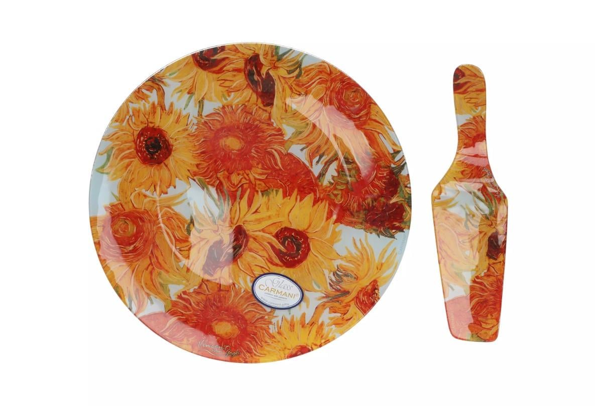 Стеклянная тарелка для торта Carmani с лопаткой Ван Гог Звездная ночь d 30 см (198-1224)