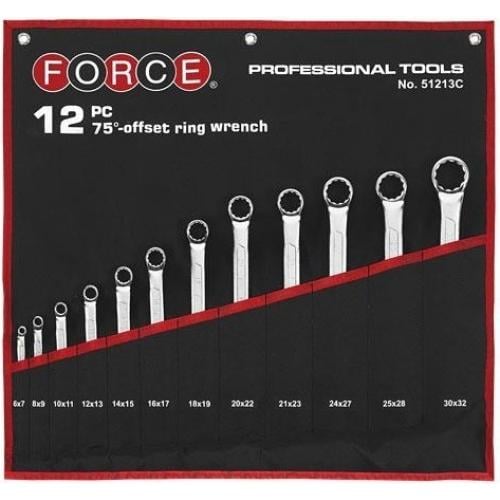 Набор ключей Force накидных отогнут на 75° на холсте 12 пр. 6-32 мм