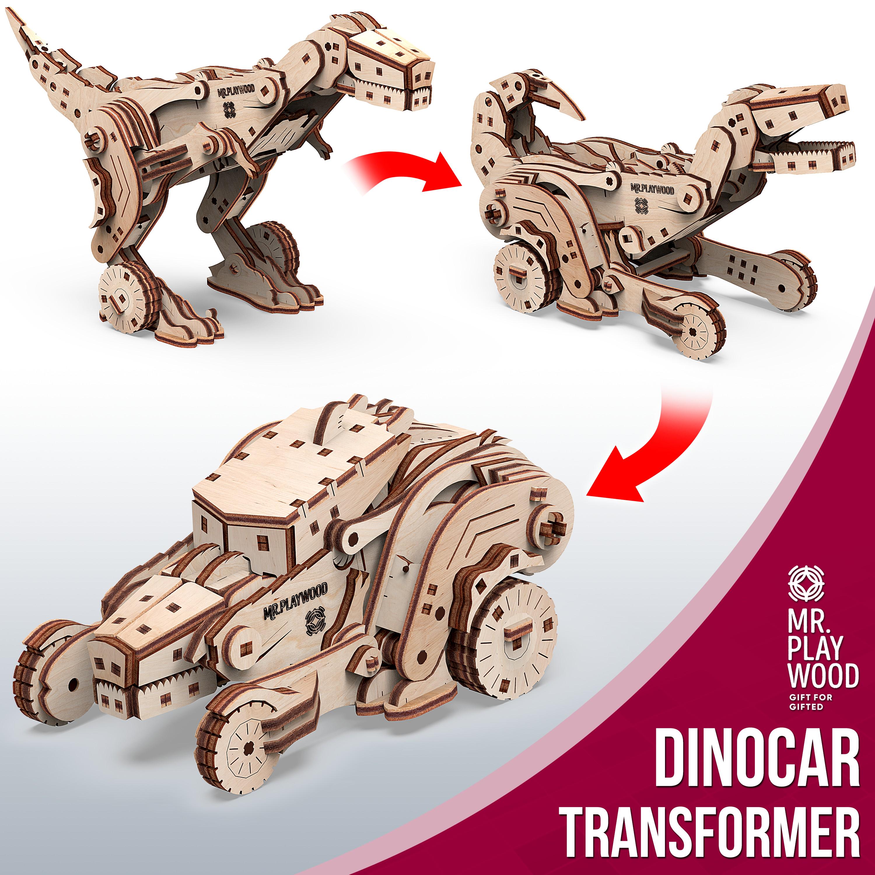Конструктор дерев'яний Mr.Playwood Трансформер Динокар (10105) - фото 5 Конструктор дерев'яний Mr.Playwood Трансформер Динокар (10105) - фото 5