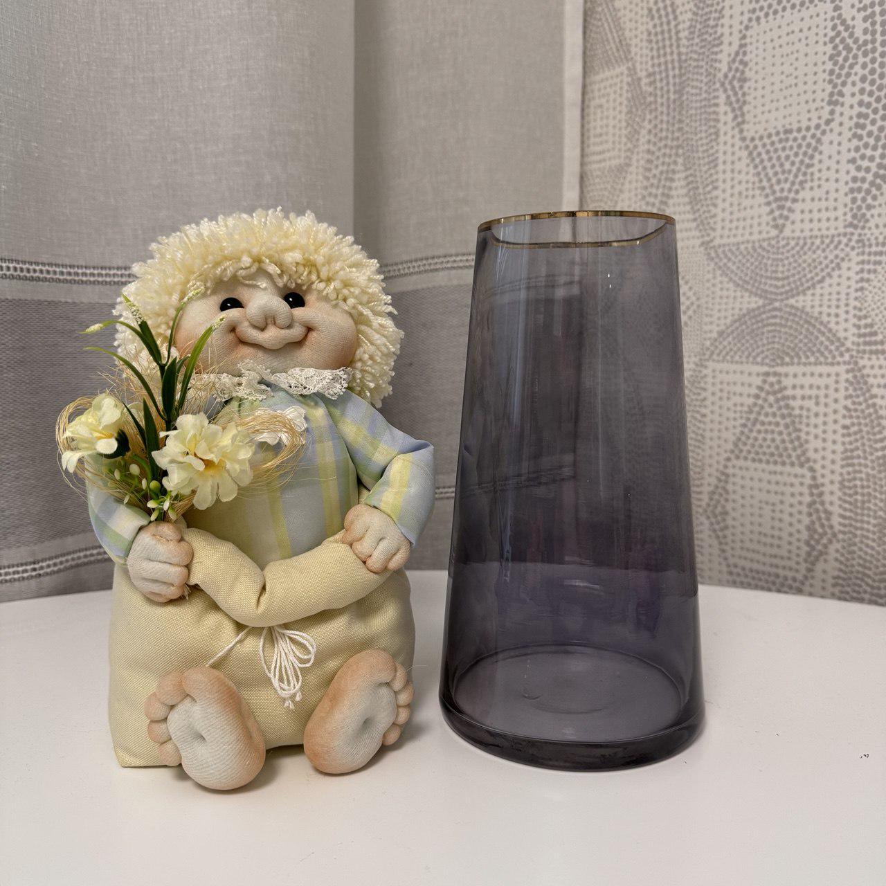 Ваза стеклянная 22 см Темно-Серый/Золотой (AWN-00463) - фото 2