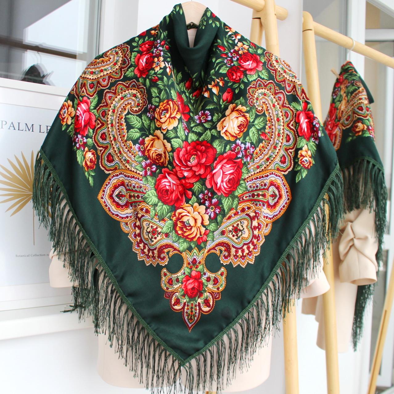 Платок в народном стиле 621002 украинский Зеленый