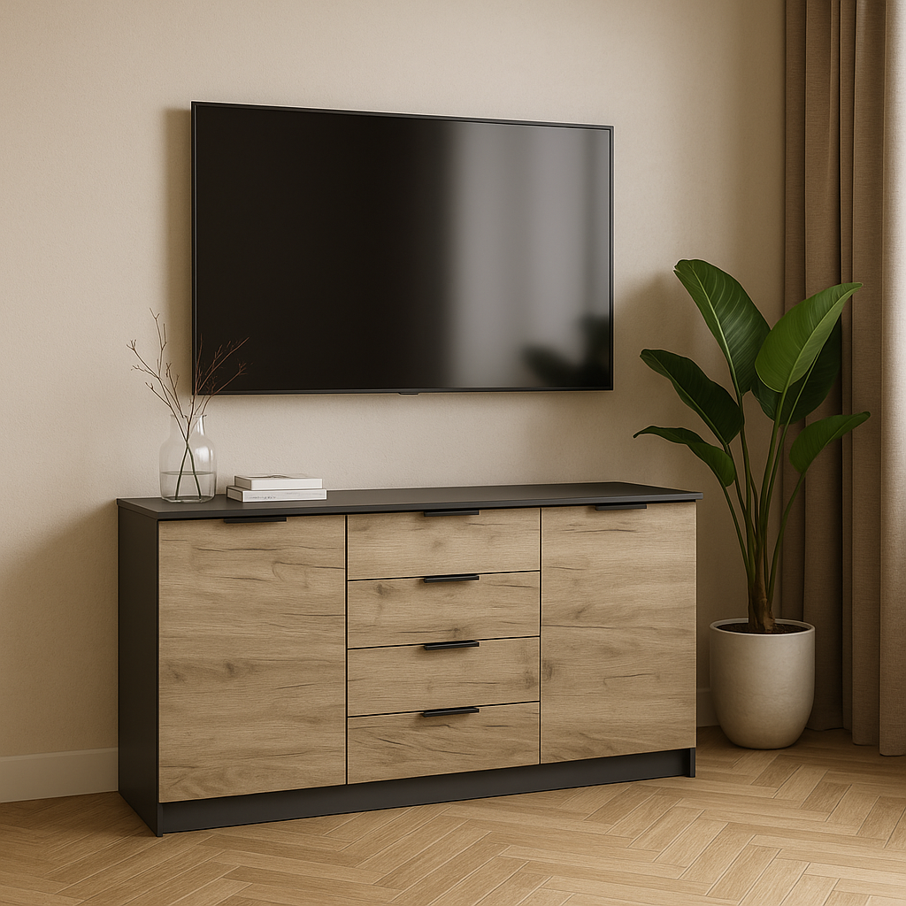 Комод 3 SENAM 860х1600х450 мм ДСП Антрацит/Дуб Крафт Серый Комод 3 SENAM 860х1600х450 мм ДСП Антрацит/Дуб Крафт Серый