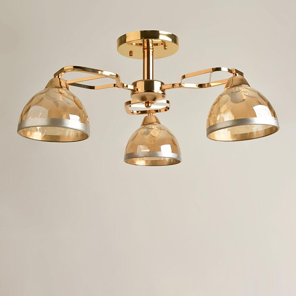 Люстра потолочная Light House SH-19281/3 FG E27х3 мм плафон с каймой 580х580х240 мм Золотой/Янтарный