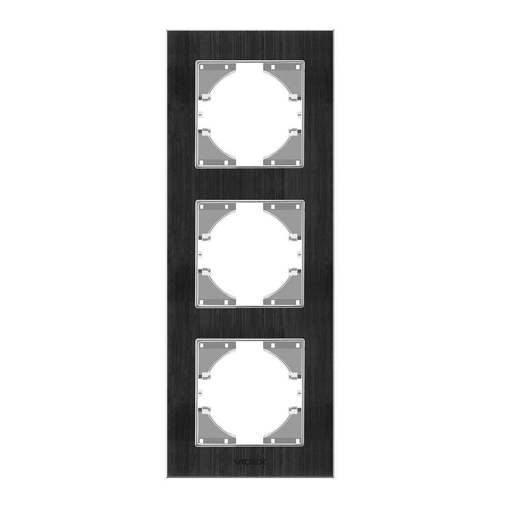 Рамка тримісна вертикальна Videx Binera Чорний алюміній (00000022506)