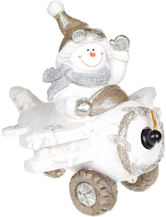 Декор Снеговик в белом самолете с LED подсветкой керамика 37,5х33х34,5 см Декор Снеговик в белом самолете с LED подсветкой керамика 37,5х33х34,5 см