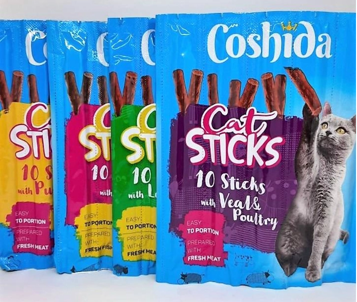 Набір ласощів для котів Coshida Cat Sticks лосось/телятина та птиця/м'ясо птиці та печінка/ягнята та індичка (Coshida) - фото 1