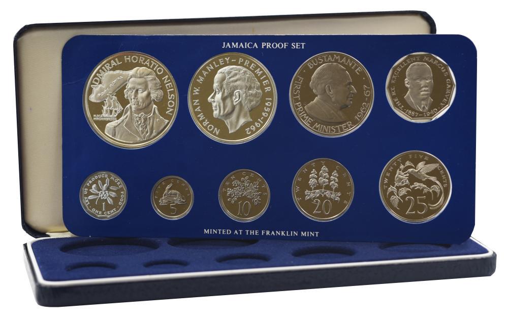 Коллекционные монеты Ямайка из 9 монет 1976 Серебро Proof 1/5/10/20/25/50 центов 1/5/10 долларов (М23281)