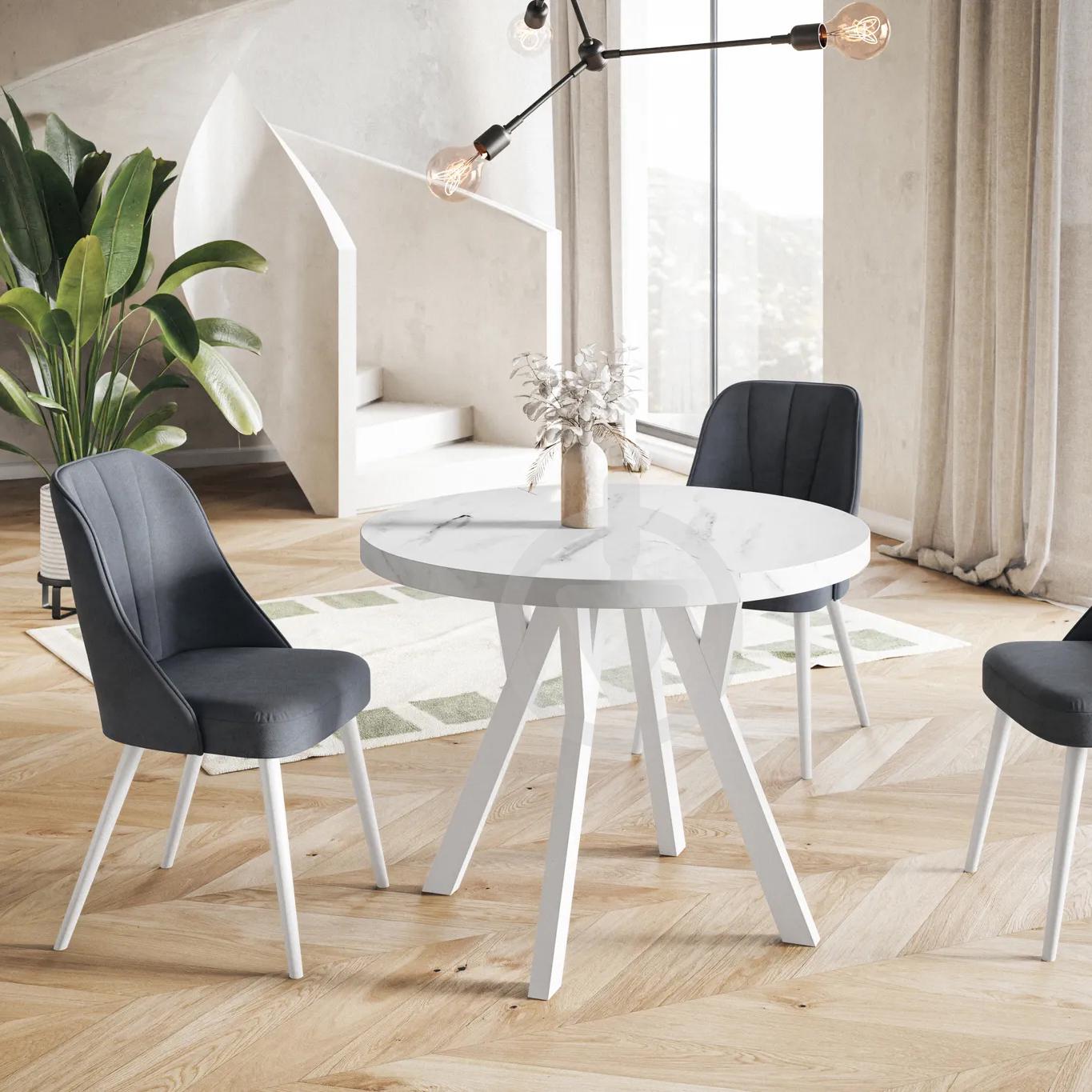 Стол кухонный круглый RoMax Lite Loft 80 см Мрамор Хрусталь/Белый - фото 2