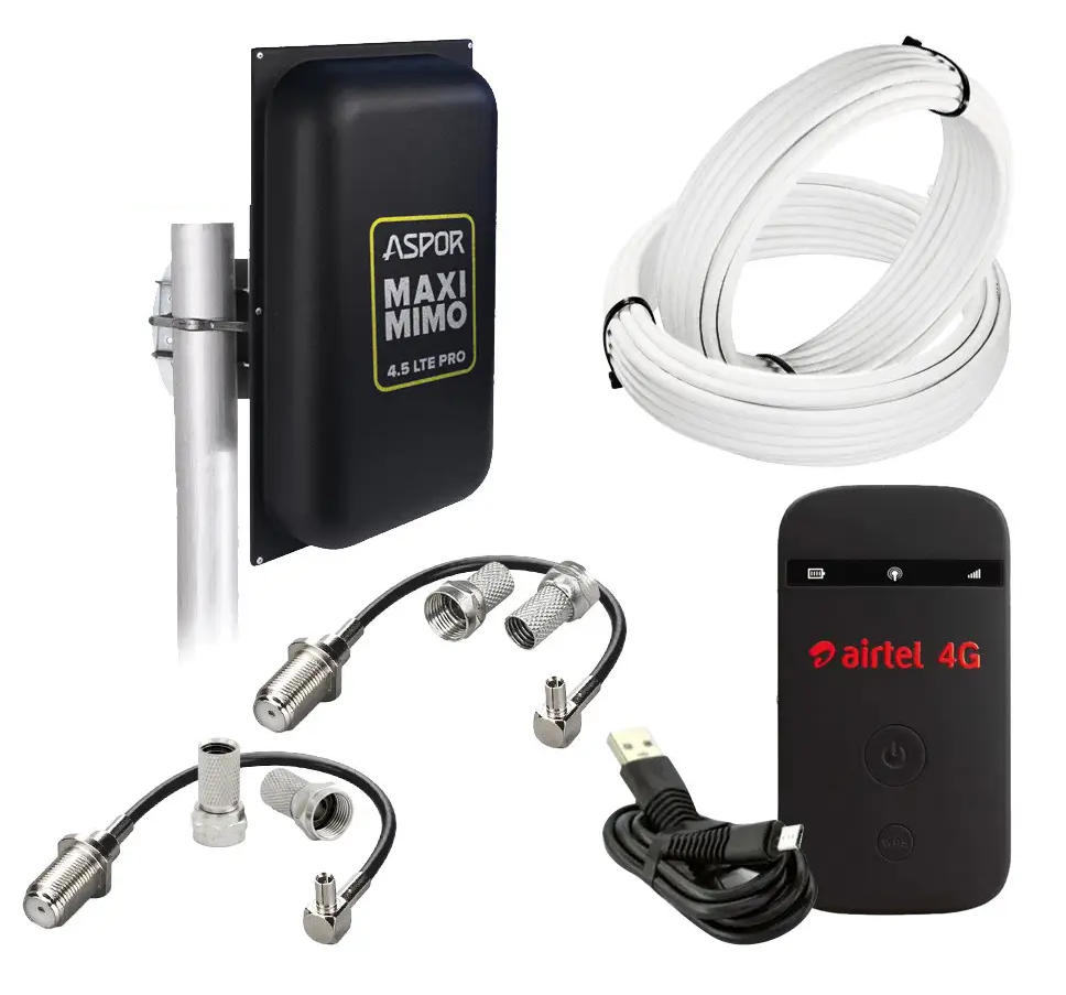 Комплект с Wi-Fi роутером ZTE MF90 Airtel и мощной антенной Aspor Maxi MIMO 18 dBi (1876836872)