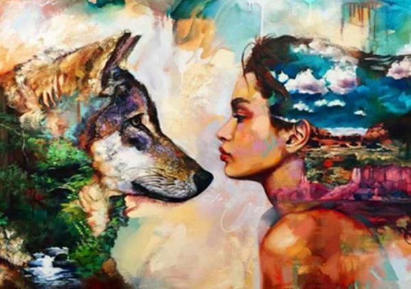 Картина по номерам Josef Otten Люди/Животные Девушка с волком 40х50 см в термопакете (3412RA_O-mt)