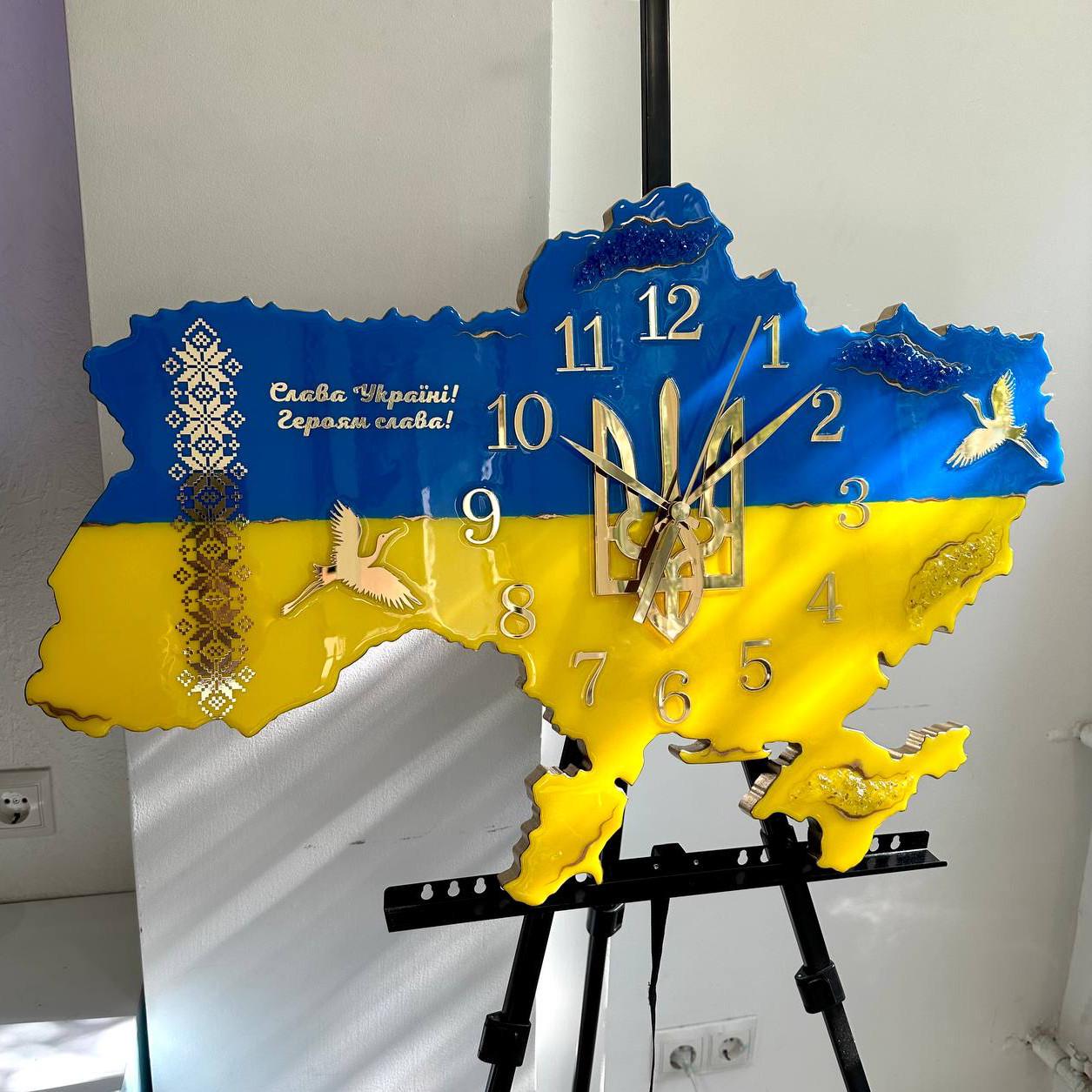 Часы настенные из эпоксидной смолы Карта Украины 90x60 см