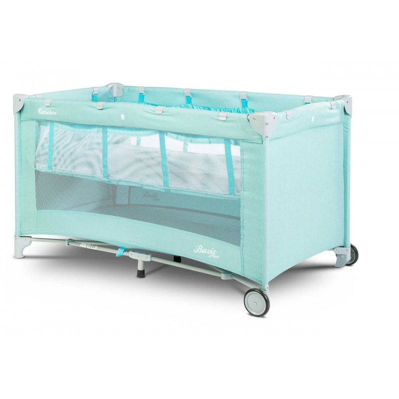 Манеж-кроватка Caretero Basic Plus 2в1 с колесами и матрасом Мятный