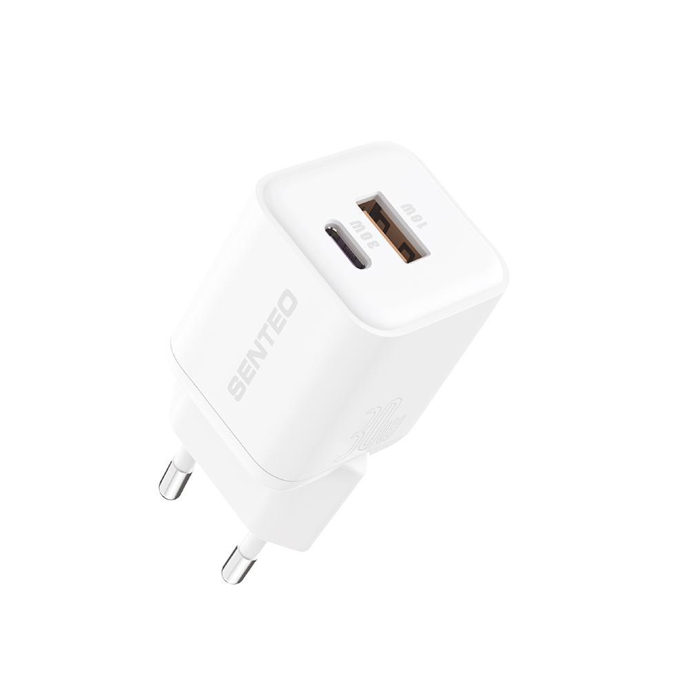 Мережевий зарядний пристрій Senteo Z-10 USB-C+USB-A PD30W/GaN/QC3.0 18W CE Сертифікат Білий (925225)