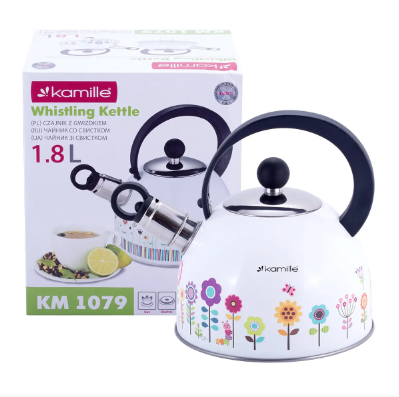 Чайник Kamille KM-1079 из нержавеющей стали со свистком для индукции и газа 1,8 л (NA002384)