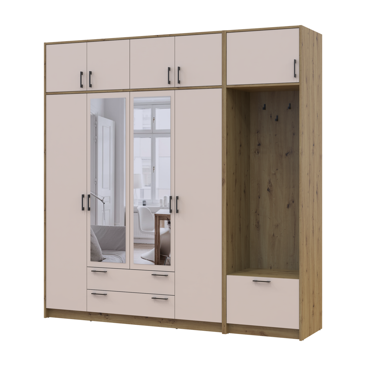 Шафа для одягу Doros Ронді з вішалкою/дзеркалом/антресолею 4 ДСП 220х52х236 см Дуб Артізан/Кашемір (42005298) Шафа для одягу Doros Ронді з вішалкою/дзеркалом/антресолею 4 ДСП 220х52х236 см Дуб Артізан/Кашемір (42005298)