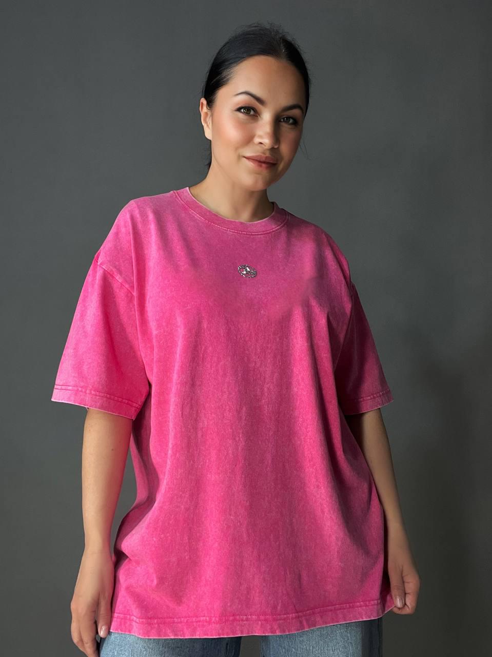 Футболка женская A-N 26089 тай-дай с камешками буква B OS Розовый (4340)