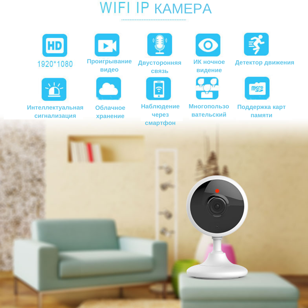 Відеоняня Smarteye 1920x1080 HD Wi-Fi Wi-Fi 702J з нічним баченням двостороннім аудіо зв'язком і датчиком руху White - фото 2