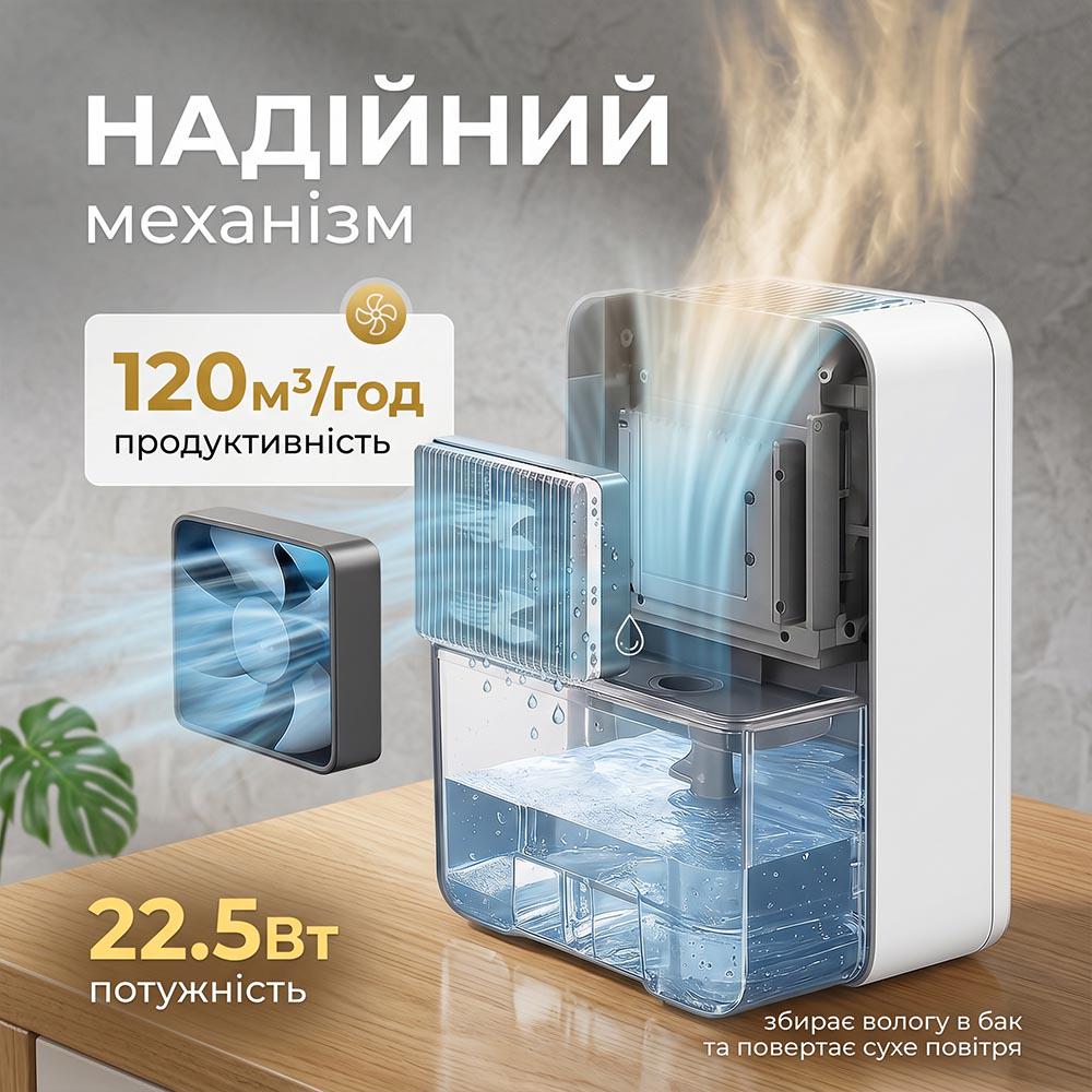 Осушувач та очищувач повітря 350 мл/добу 1200 мл 20 м2 Білий (0285-0001) - фото 5