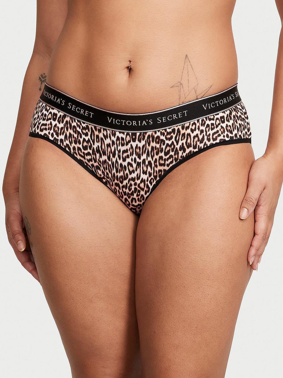 Трусики женские хипстеры Victoria's Secret Logo Cotton принт Леопардовый XXL Черный (2690974506)