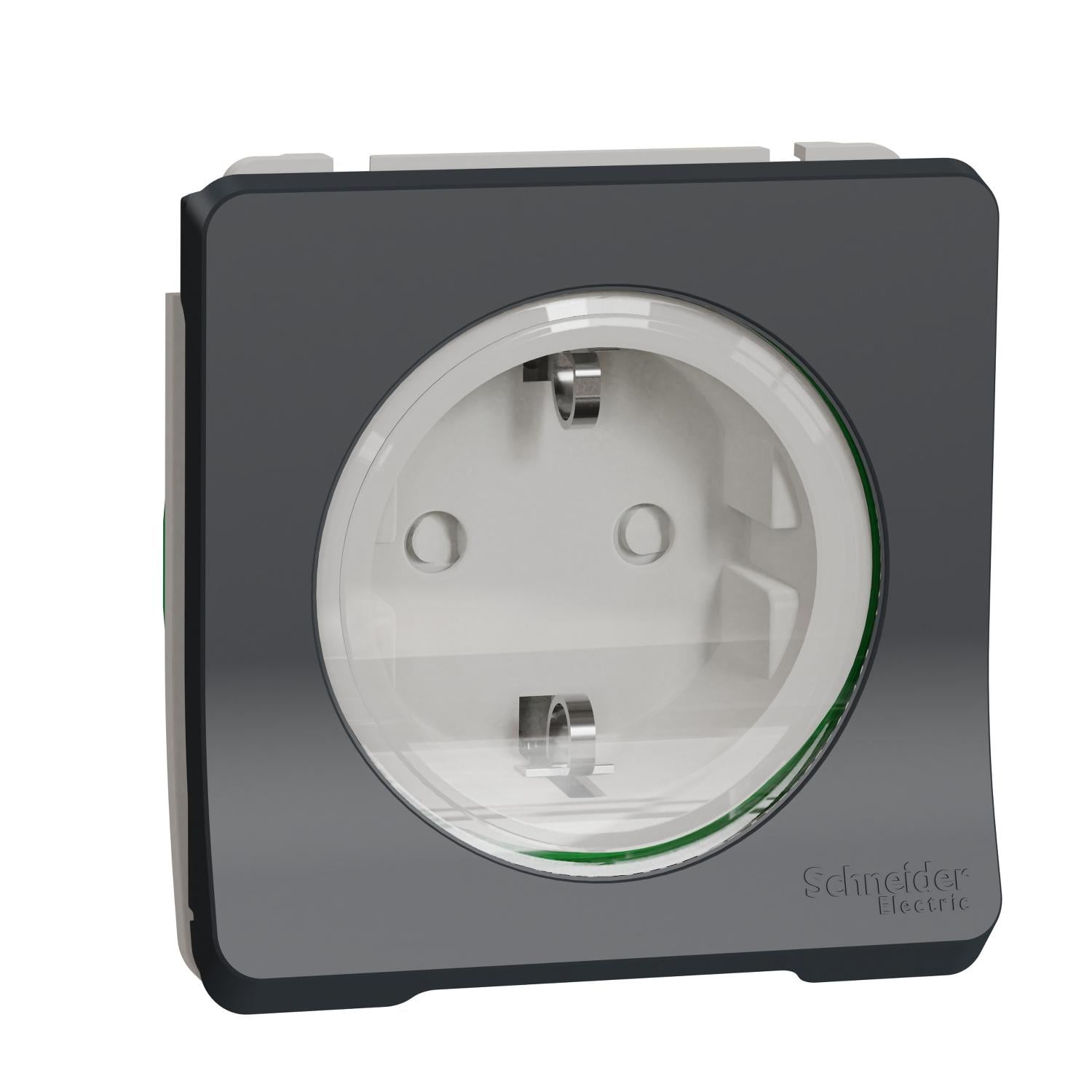 Механизм розетки Schneider Electric ЧП Mureva Styl с заземлением и шторками IP55 Черный (MUR36134)