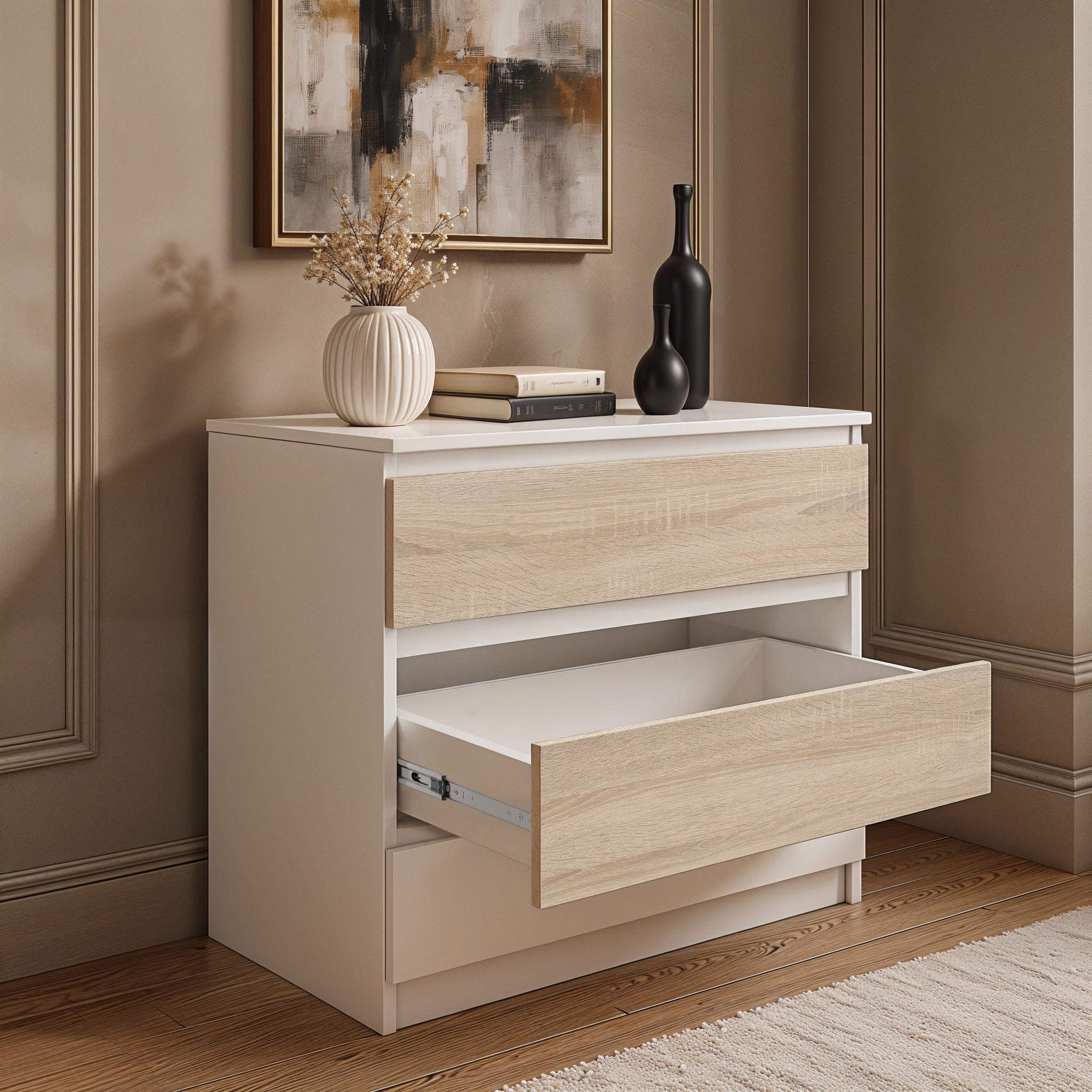 Комод на 3 ящика без ручек FT-214 800х400х755 мм Белый/Дуб сонома - фото 3