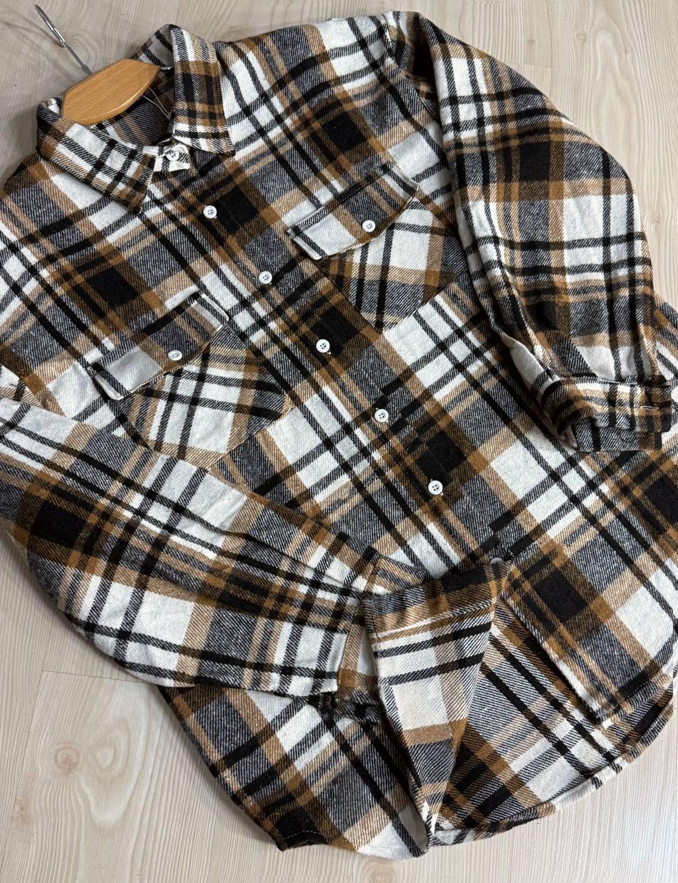 Сорочка жіноча YZY 223 картата оверсайз тепла байка OS Бежевий (5399) - фото 3 Сорочка жіноча YZY 223 картата оверсайз тепла байка OS Бежевий (5399) - фото 3