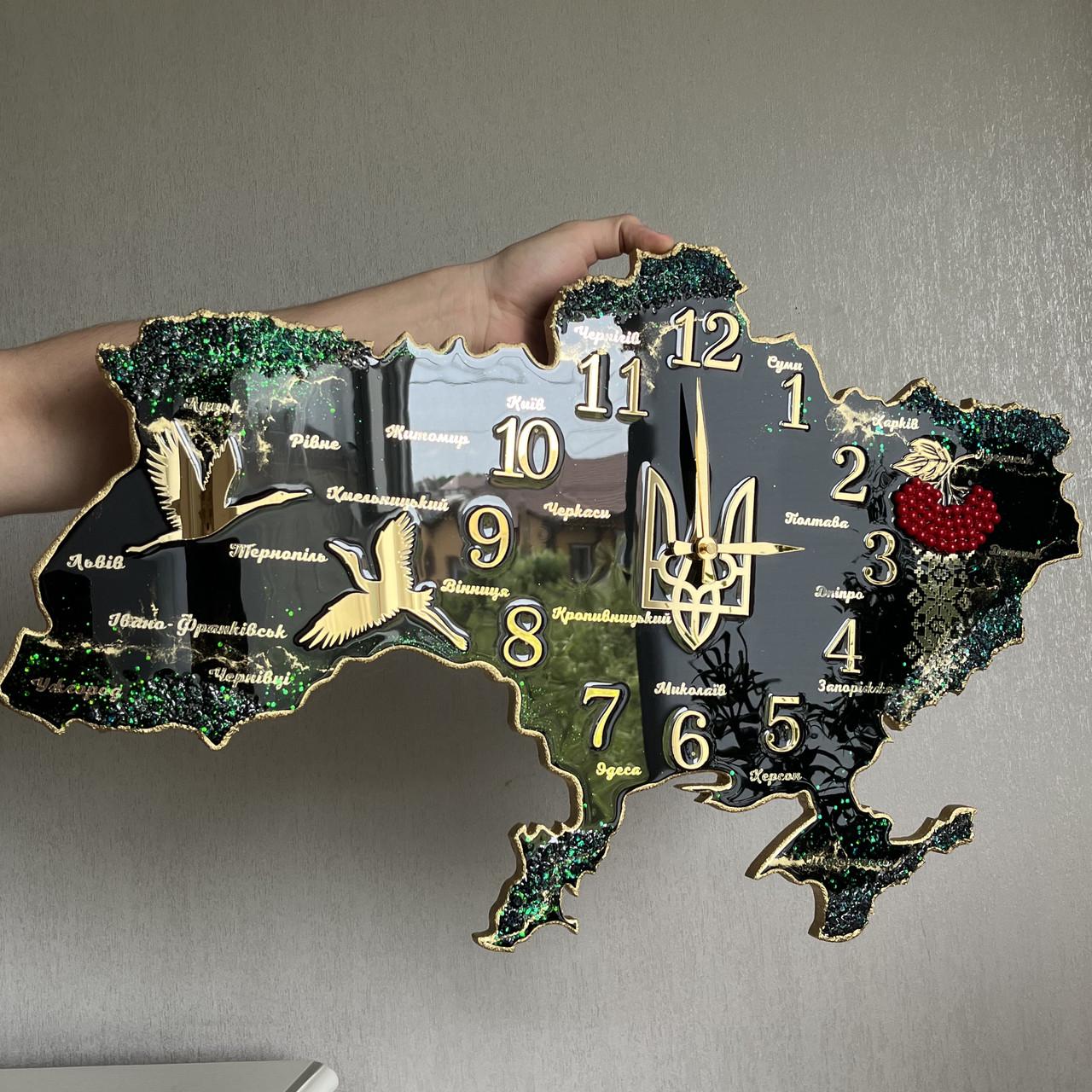 Часы настенные из эпоксидной смолы Карта Украины 100х64 см